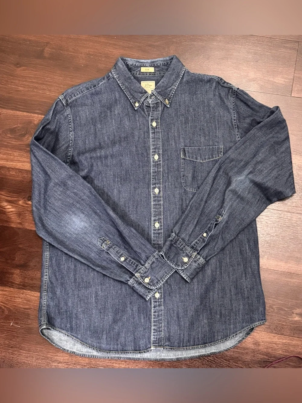 J.Crew Men's Slim Fit Denim Button Down Shirt XL Indigo Blue Long Sleeve